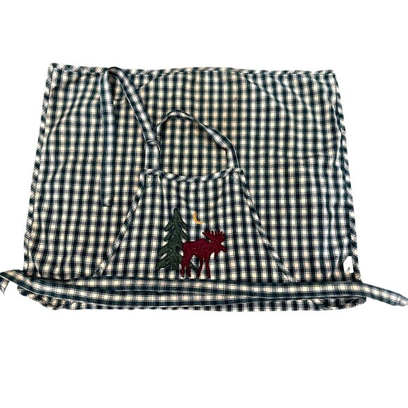 CCC Vintage Green Plaid Kitchen Apron With Moose Tree Appliqué One Size Fits Mos - Picture 5 of 8